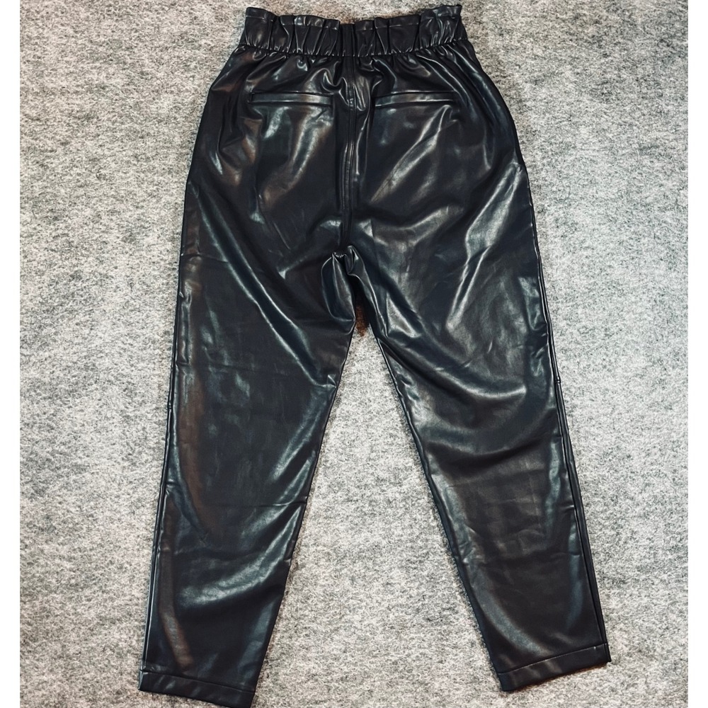 Abercrombie & Fitch Vegan Leather Pants Womens M Black Paperbag‎ Waist Edgy Chic - Picture 4 of 11